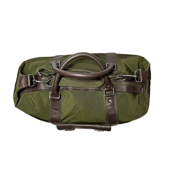 Banana Republic Bag Weekender Duffle Green Nylon Leather Travel Luggage Carry On - Picture 3 of 16